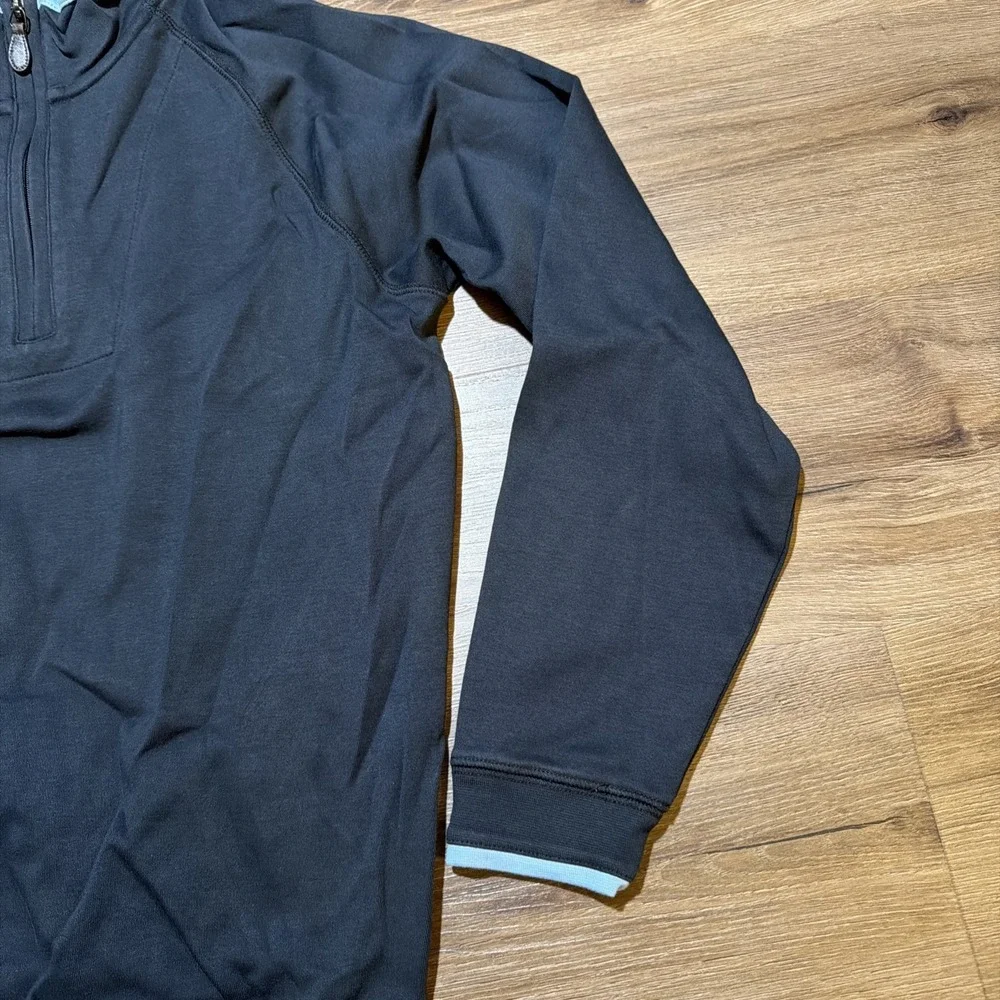 Paul Stuart Mens MEDIUM 1/4 Zip Sweater PimaCotton Pullover Mock Neck Black Blue